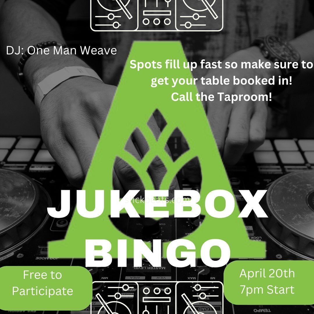 This Saturday!!! 

Jukebox Bingo with @onemanweave_dj always a great way to spend your Saturday night. 

Tables are limited so call the taproom during our business hours on Wednesday to reserve your table!