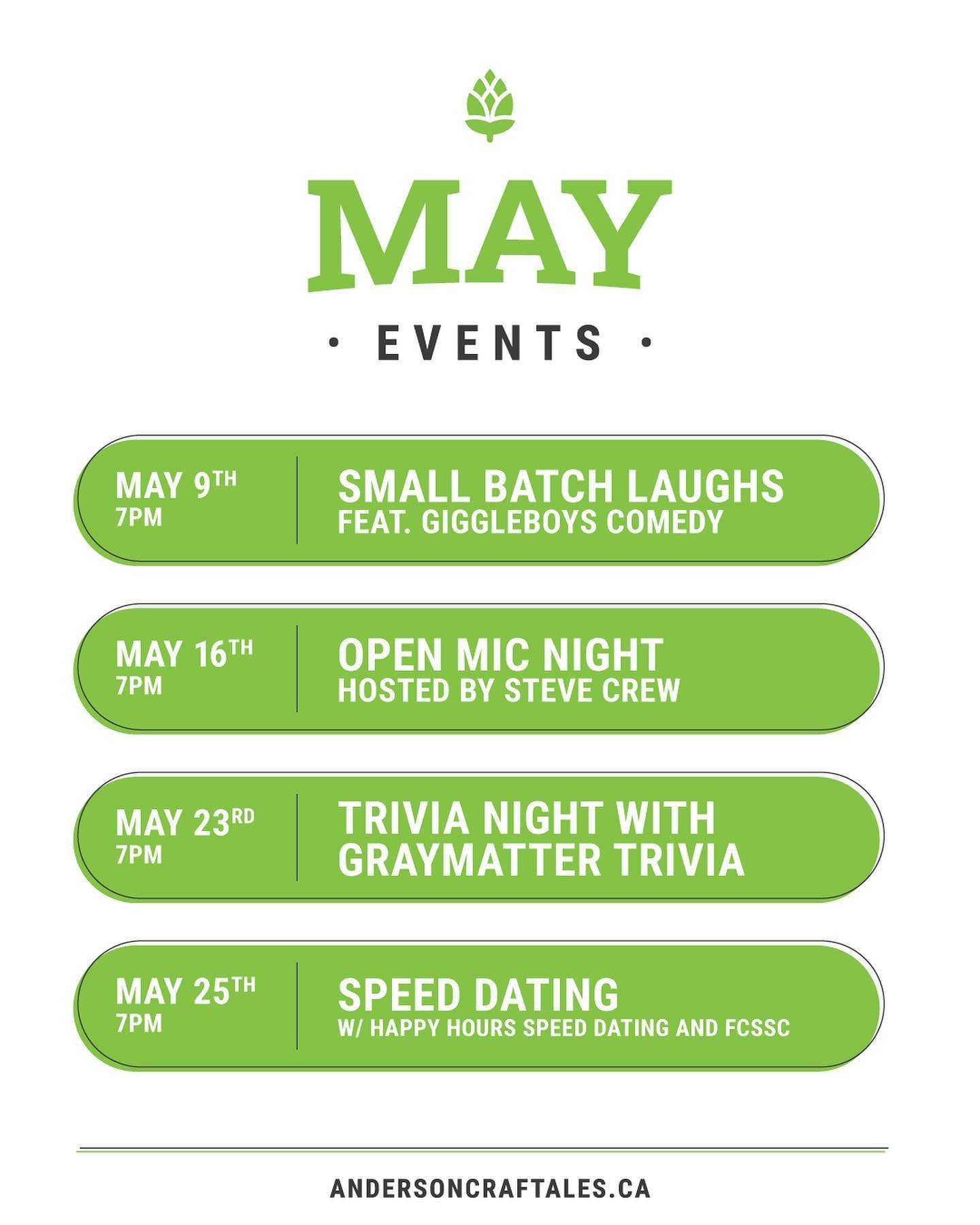 Lots going on this month!!! 

Catch some of our events this month! 
Feat. 
@giggleboyscomedy 
@graymattertriviaco 
@happyhourshamont 

Edit!!: This months speed dating is being run solo not in partnership with FCSSC! 
So sign up directly through @hap