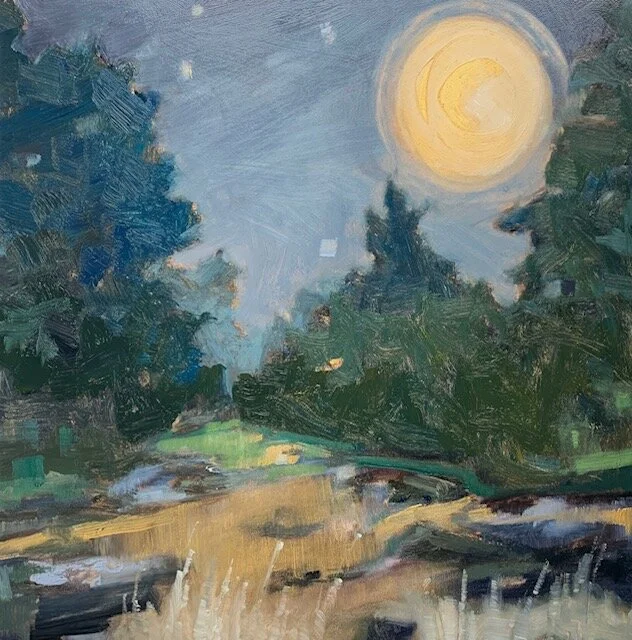  Original moon and stars landscape oil painting by Tracy Finn. 
