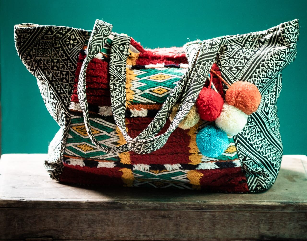 moroccan bag made with old carpet