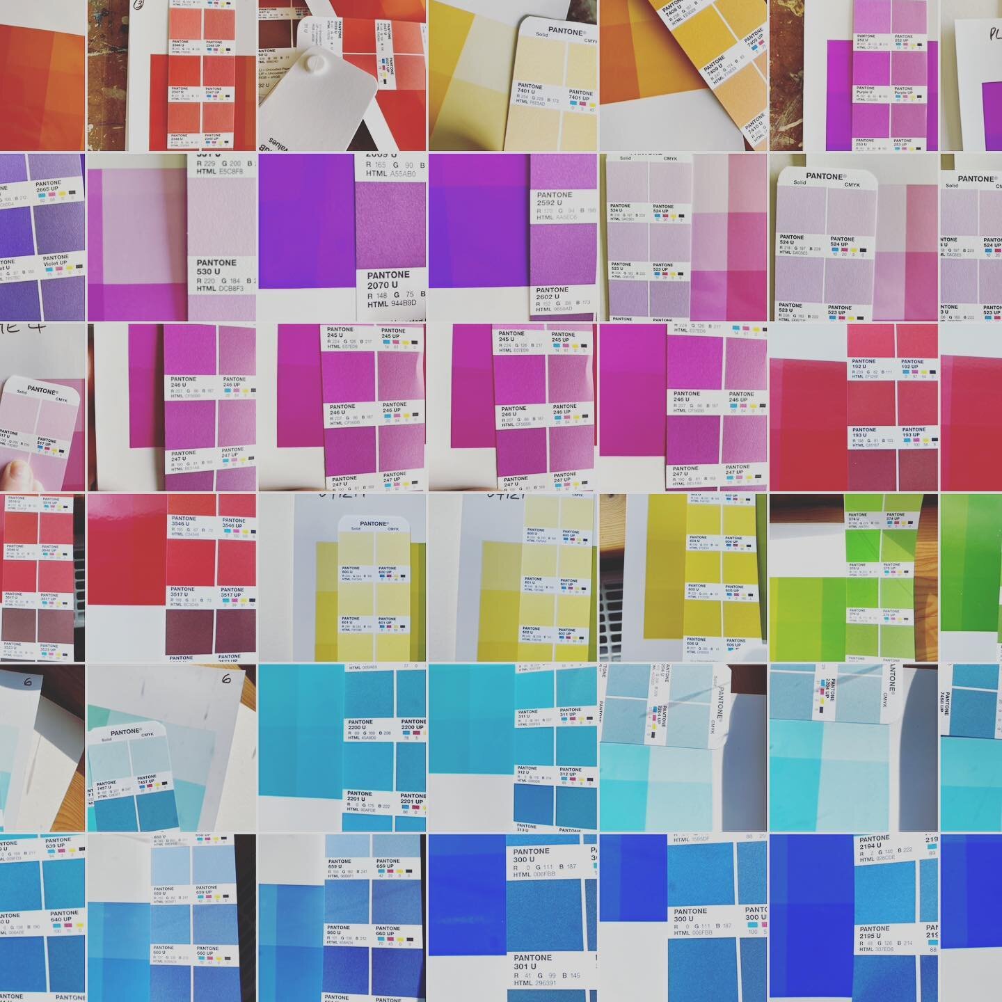 A peek behind the scenes today. Here&rsquo;s what the process of proofing my work looks like. I send my printer a set of @pantone colours for each of my works, to give them guidance for my colour palette. I often have to send images of up to three pa