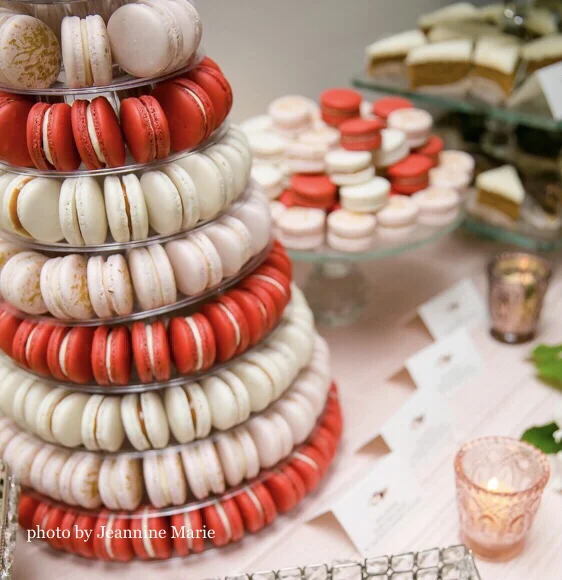 Macaron Tower Red Velvelt Ivory Pink Gold Splash Photo.jpg