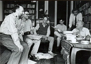 A Holmi szerkesztősége 1994-ben. Balról: Fodor Géza, Závada Pál, Domokos Mátyás, Várady Szabolcs, Radnóti Sándor, Réz Pál