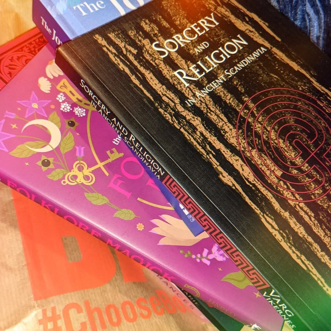 This months books &hearts;️ Sorcery and Religion in Ancient Scandinavia by Varg Vikernes from Vinted, and The Joy of Wintering and Folklore Magick from my favourite @whitbybookshop (used a cheeky star token) &hearts;️