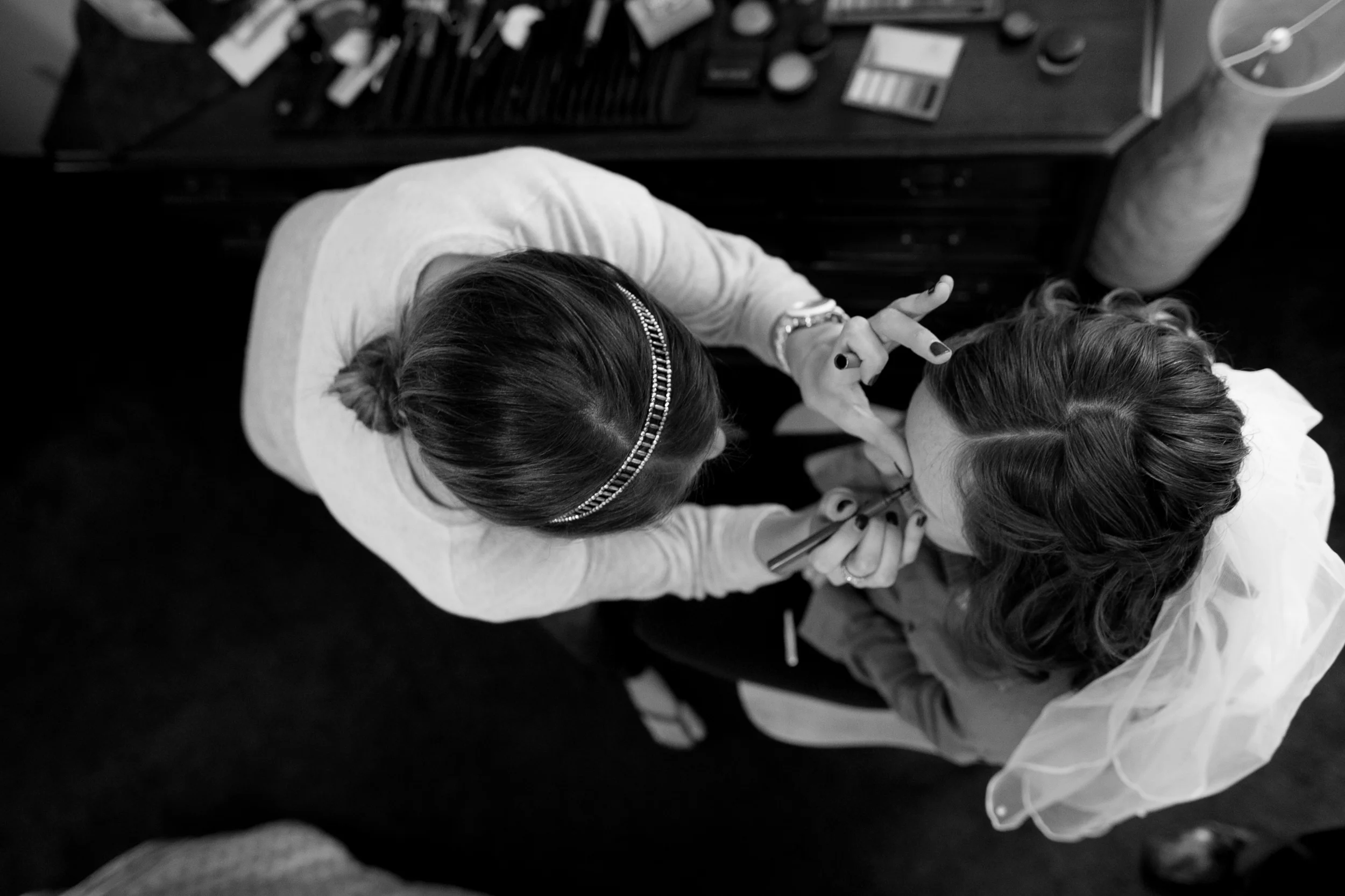 Bride getting make up done