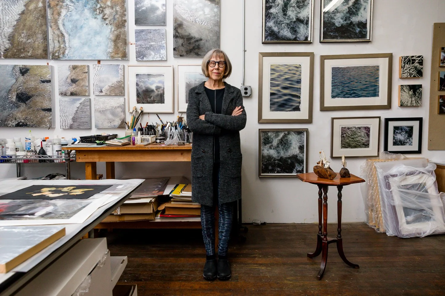 Linda Megathlin, Artist and Photographer photographed in her studio at Cutler Mills on April 28, 2023