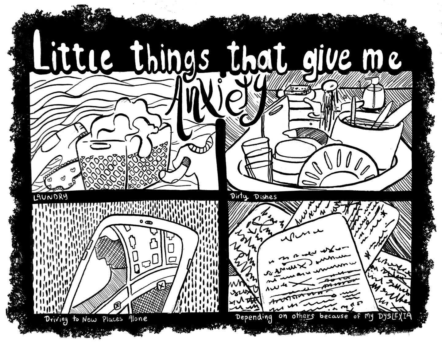 This comic was created for my comic class that I am teaching. 

Real talk: let's talk about anxiety! 
Three out of the four things I listed seem pretty simple. But they are immensely more complex than just &ldquo;doing laundry.&rdquo; Many of these a