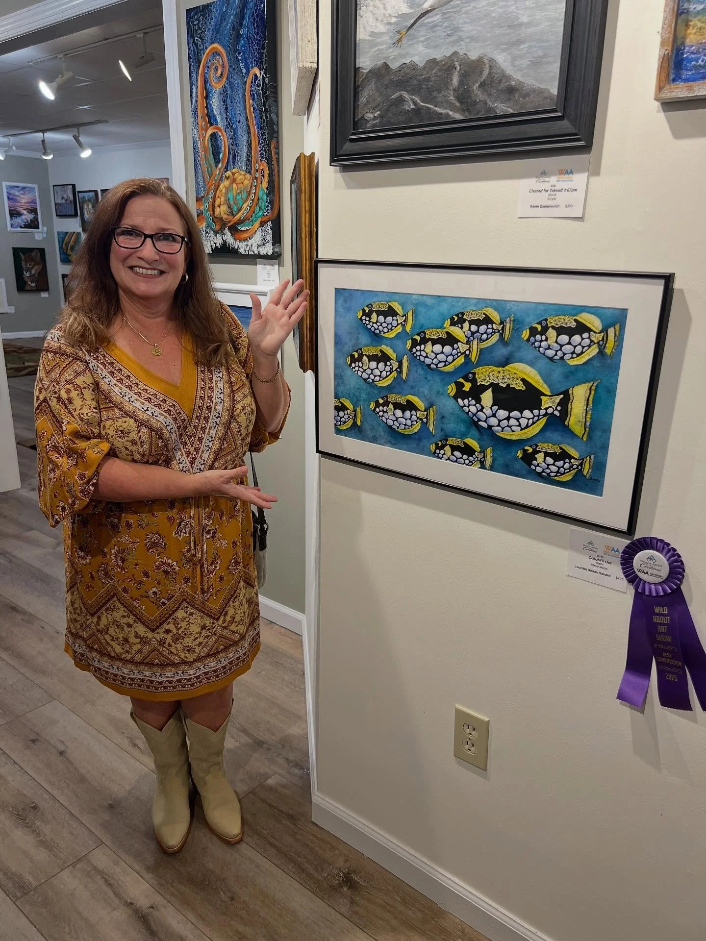At tonight&rsquo;s reception for Wild About Art show in @sunsetrivergallery , I was pleasantly surprised &amp; honored to find out that &ldquo;School&rsquo;s Out&rdquo; won the Best Composition award, one of only 10 unique coveted awards in a show wi