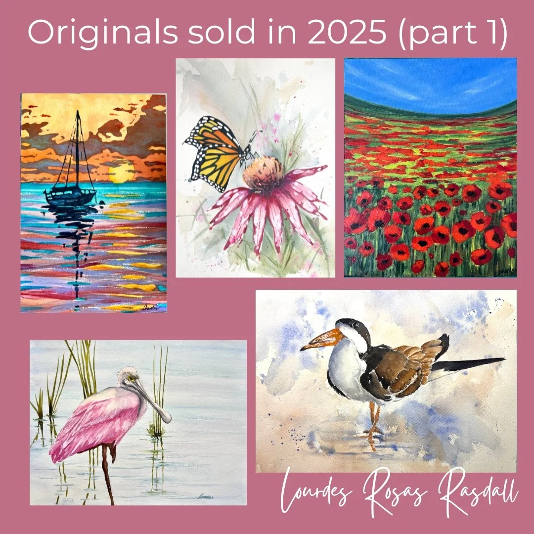 I am honored that all these original paintings found homes in 2025. This does not include prints, cards and other merchandise sold, or art that I gifted. A big thank you to the collectors that took home a piece of my art. I hope that you are enjoying