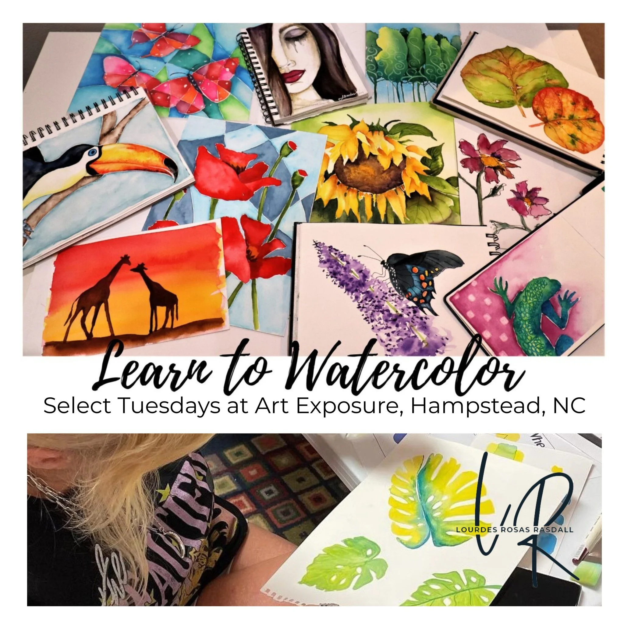 If your New Year's resolutions include learning something new, honing your watercolor skills, or simply hanging out with like-minded artsy friends every couple of weeks, I can help you! Join my Tuesday watercolor class at ArtExposure in Hampstead, NC