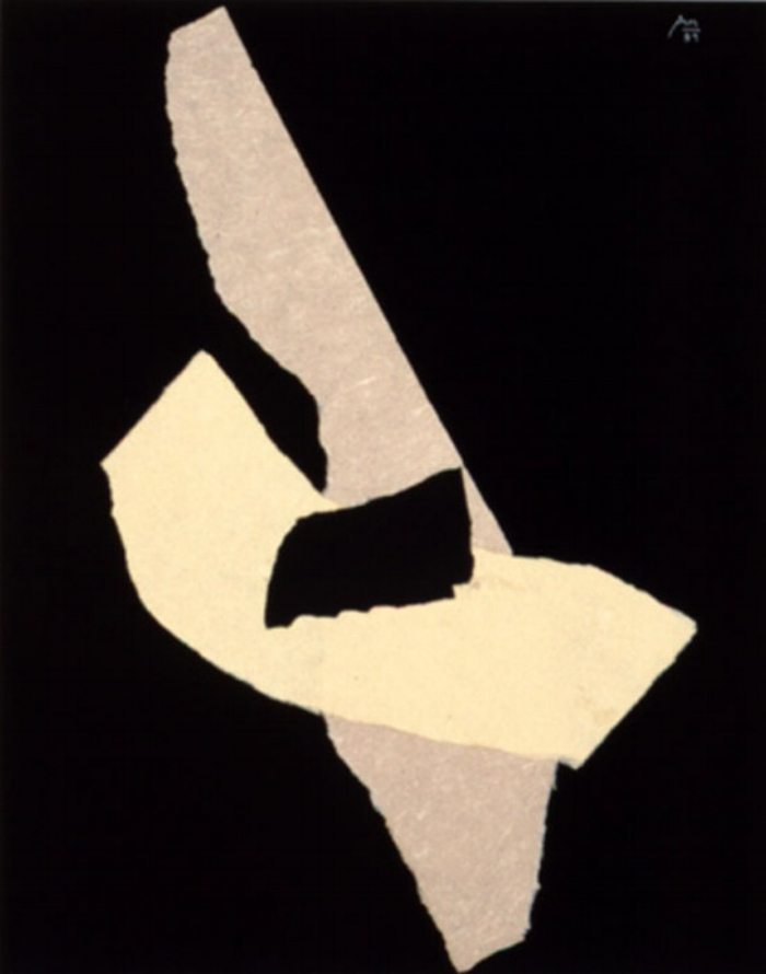 ROBERT MOTHERWELL Night Music Opus #21 , 1989 Rice paper collage and acrylic on handmade canvas panel 32 1/2 x 25 1/2 inches