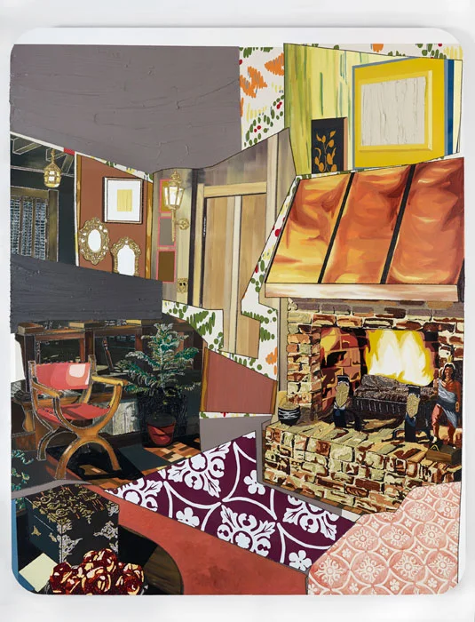 MICKALENE THOMAS Interior: Fireplace with Monet Tiles , 2012 Rhinestones, acrylic, oil, and enamel on wood panel 120 x 96 inches