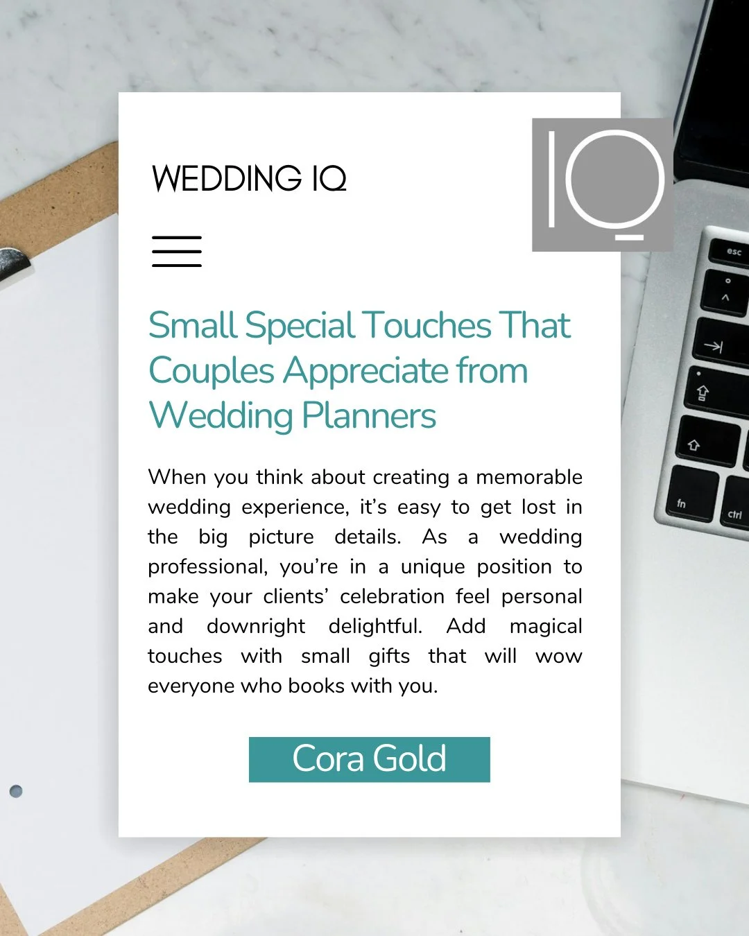 Let&rsquo;s talk about the little things that make a big impact ✨⁠
⁠
In today&rsquo;s WeddingIQ blog feature, Cora Gold of Revivalist Magazine shares thoughtful, practical ways wedding planners can elevate the client experience through small, intenti