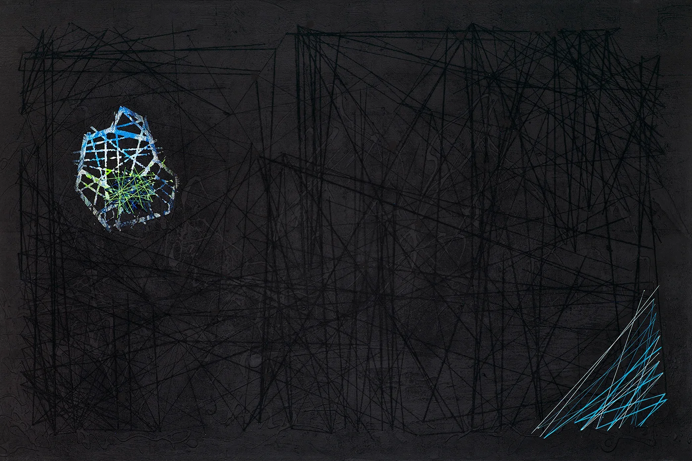 Superstring 2, 2014, paint, thread, 24" x 36"
