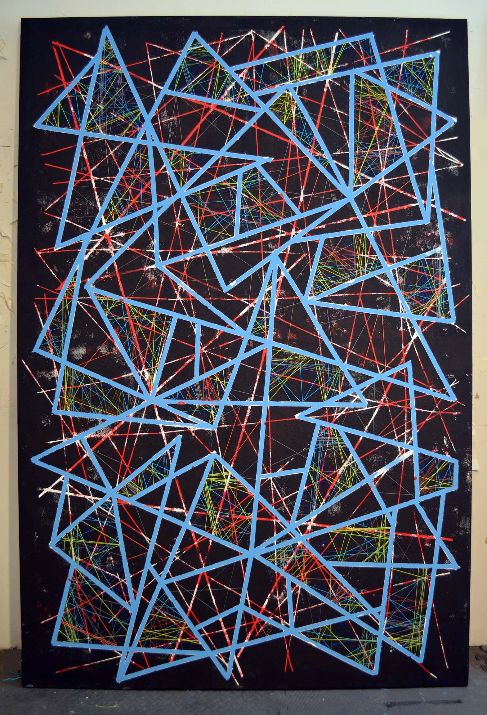 Superstring , 2015, paint, thread, 72" x 48"