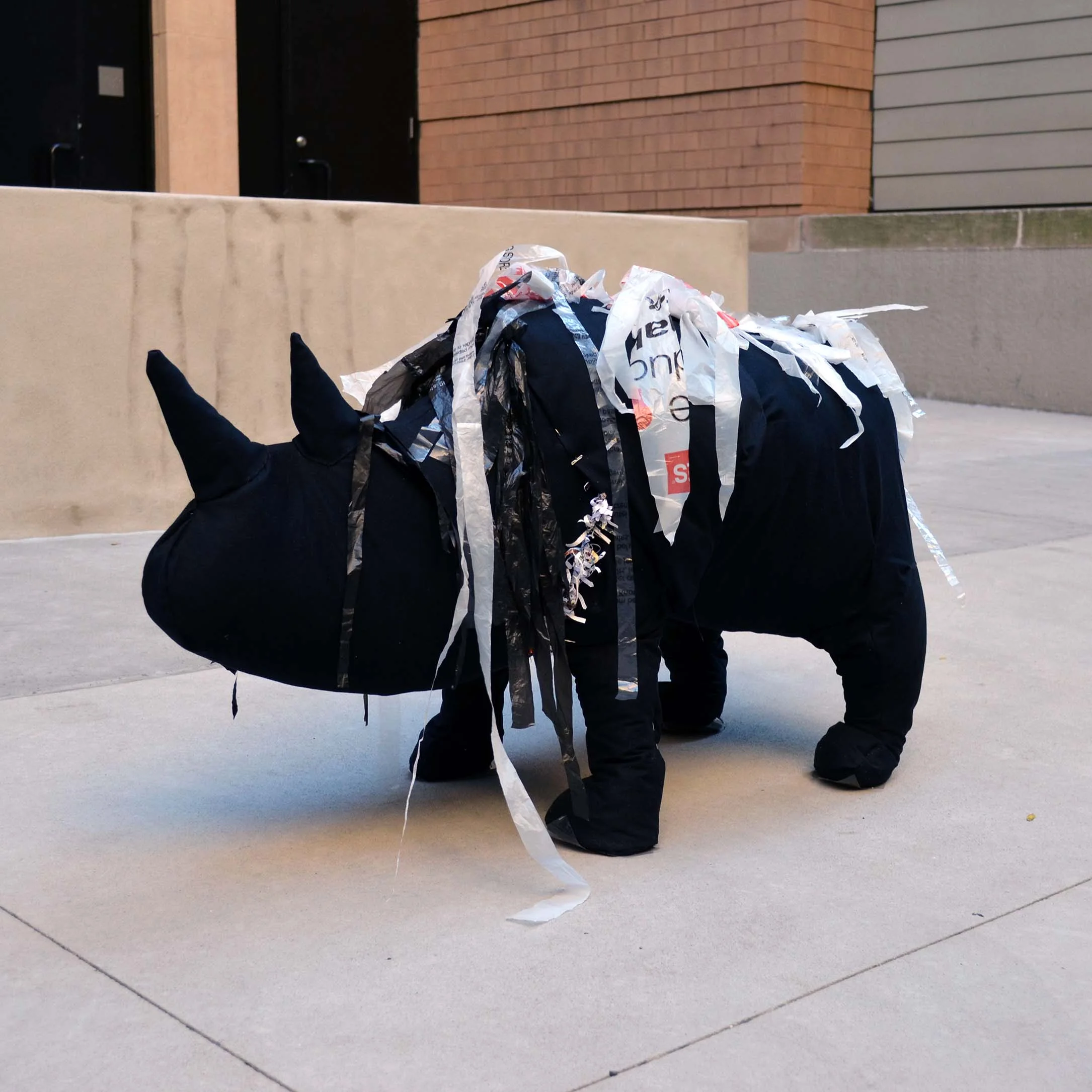 Road Kill Stuffed Animals: Endangered Species , October 7th - 10th, 2015, as part of the Art in Odd Places festival, 14th Street, New York City In an effort to bring awareness to the negative effects of climate change on animal habitats, Manning creates a series of endangered species filled with products of overconsumption such as shredded junk mail, plastic bags and disposable clothing. These works are installed on 14th Street in the Meat Packing District of NYC, now a hub for high-end boutiques and fine dining. Manning's intention is to call attention to the long-distance effects of consumerism on natural habitats. A visiting class from from the University of North Carolina Greensboro and students from The School of Visual Arts participated. As a group a demonstration and protest was performed to call for the implementation of sustainable environmental practices. Viewers on the street joined in too. AiOP:RECALL is curated by Kendal Henry and Sara Reisman
Normal
0
false
false
false
EN-US
JA
X-NONE
/* Style Definitions */
table.MsoNormalTable
{mso-style-name:"Table Normal";
mso-tstyle-rowband-size:0;
mso-tstyle-colband-size:0;
mso-style-noshow:yes;
mso-style-priority:99;
mso-style-parent:"";
mso-padding-alt:0in 5.4pt 0in 5.4pt;
mso-para-margin:0in;
mso-para-margin-bottom:.0001pt;
mso-pagination:widow-orphan;
font-size:12.0pt;
font-family:Cambria;
mso-ascii-font-family:Cambria;
mso-ascii-theme-font:minor-latin;
mso-hansi-font-family:Cambria;
mso-hansi-theme-font:minor-latin;}