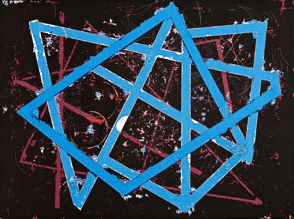 Superstring 4 , 2016, paint, thread, 8" x 12"