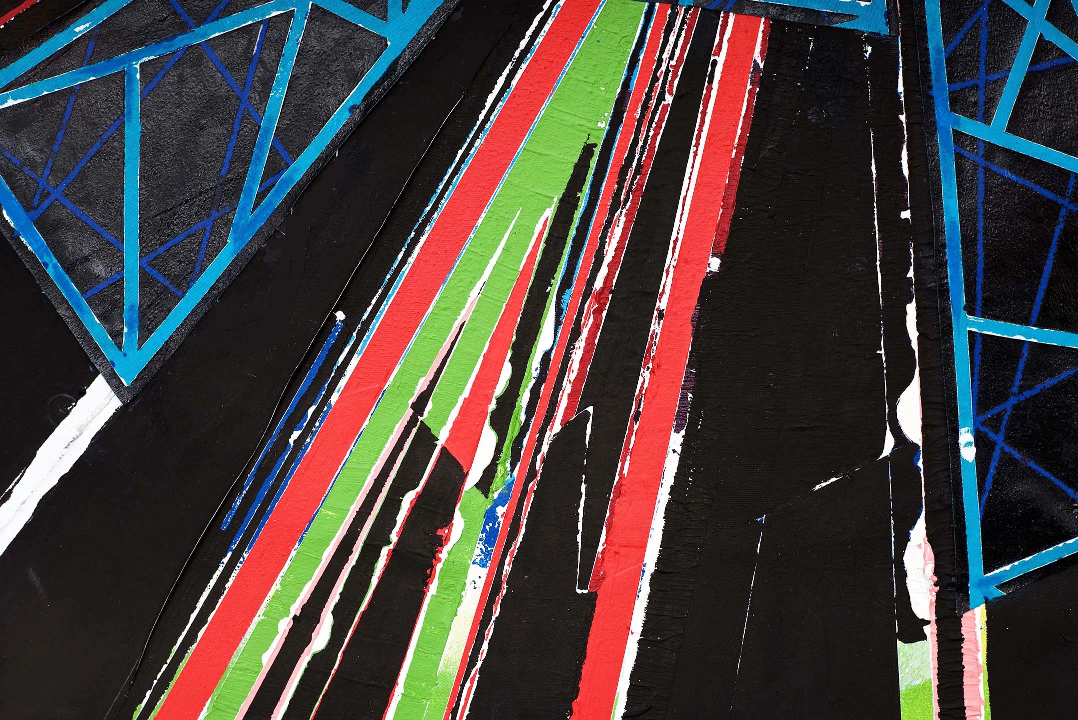 Above image: Superstring 10 (detail) 2016, paint, fabric, thread, 36" x 36"