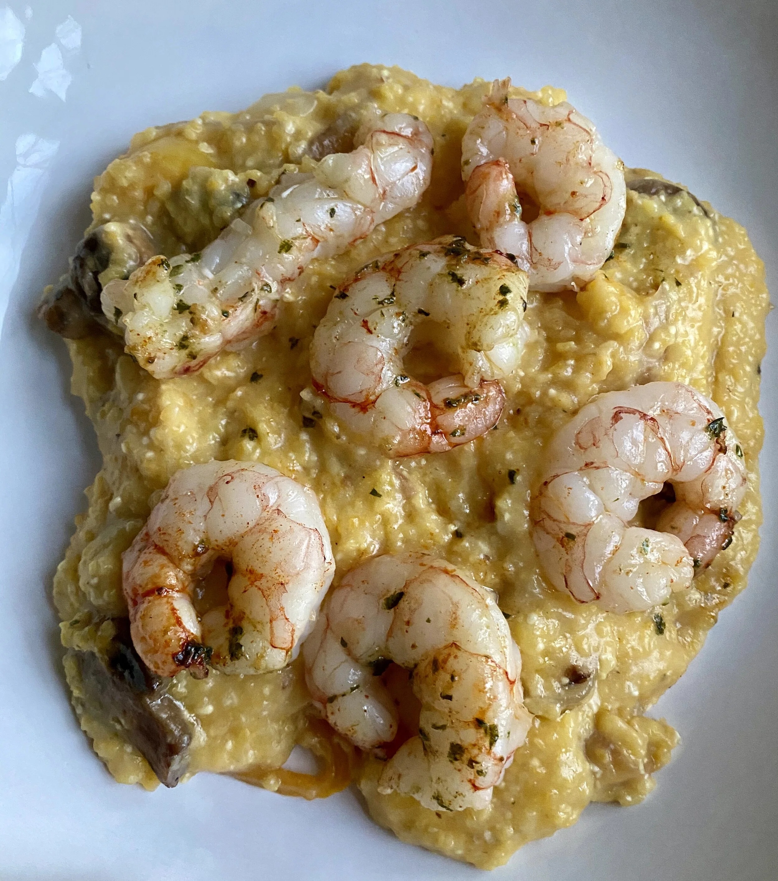 Roasted Garlic Basil Shrimp and Grits