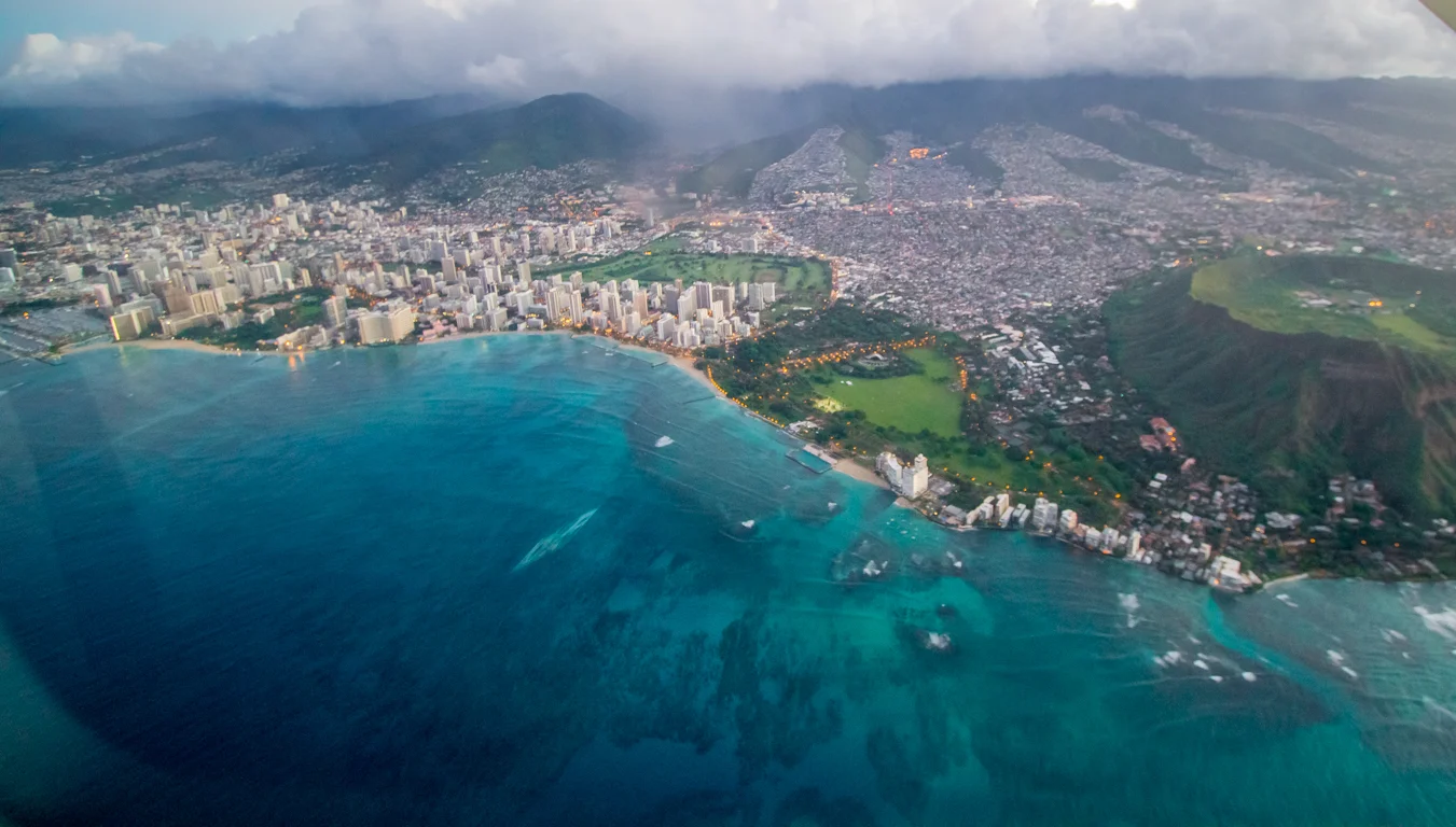 A view of Honolulu as I travel to the neighboring island of Molokai 