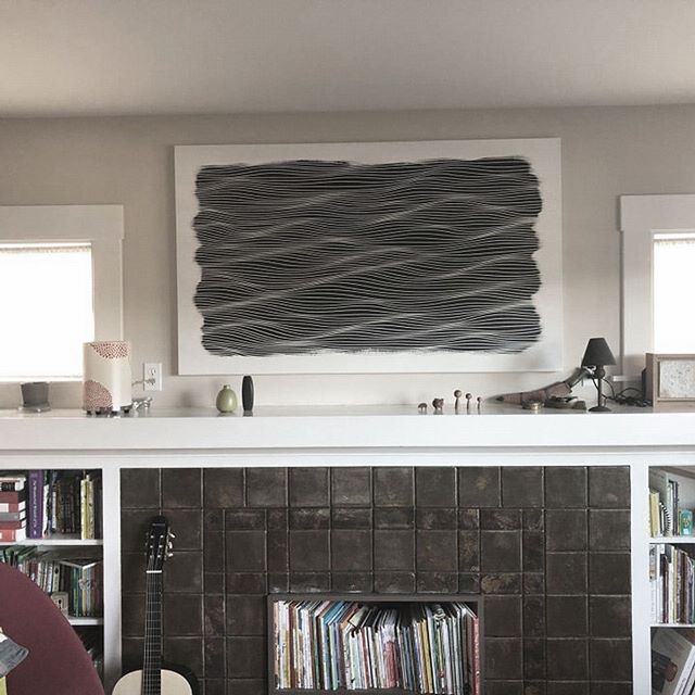 This painting found a home in Alameda, CA, one week ago. 😄😄😄 #linescaping #wave #artforsale #abstractart #artforoffice #cubicleart #blackandwhite