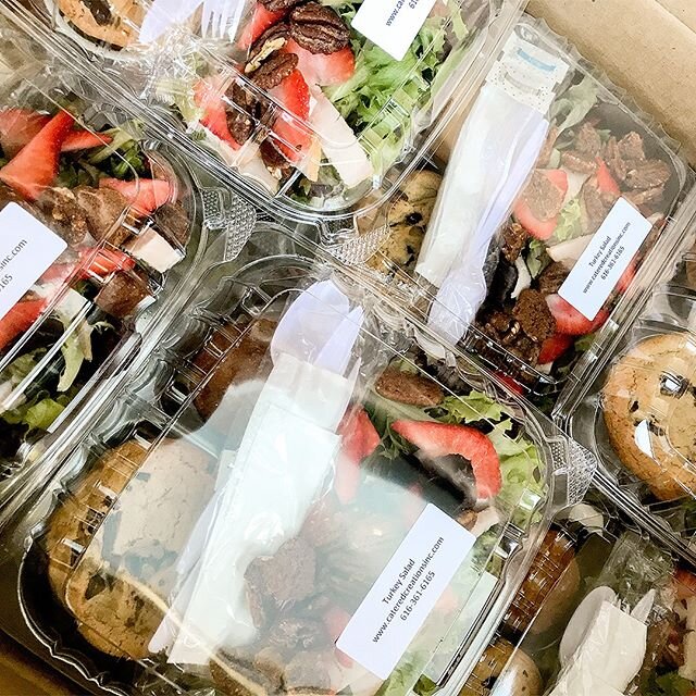 We delivered delicious turkey salad box lunches and for the first time, we had the client come outside to pick up the order. 🙄It's for everyone's safety, but it just felt wrong. ⁠
⁠
Box lunches minimize the sharing of utensils, eliminate our staff c