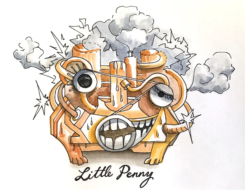 Affectionately known as Little Penny (more formally known as Miss Moneypenny because she costs lots of moneys and pennies), our sea dragon's guts are 300 pounds of metal alloys, hoses, bolts, and belts. She rumbles like a herd of bison with bronchitis and revs up like she's getting ready to catapult to Mars. Her intestines and various tummies connect to holes in the boat belly which take in cooling saltwater and squirt out used up hot water, not to mention exhaust (she is a gassy little thing!). She's a universal diesel engine, and she brings Drakka to life. Guts are a notoriously troublesome aspect of caring for a sea dragon, and Little Penny will soon prove to be no exception. She's a sturdy old cluster of guts, but that don't mean she ain't persnickety. 