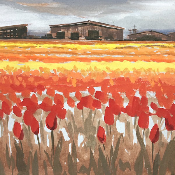Tulip Fields Gouache Painting