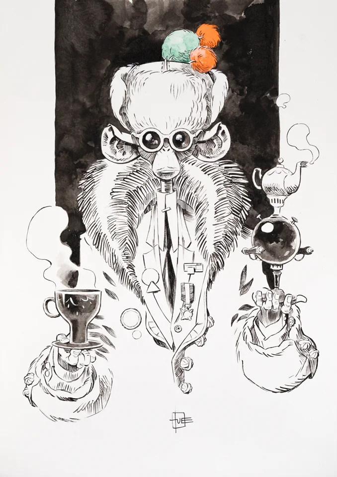 ”THE EXPLORER” Tusch og akvarel på papir / ink and watercolour on paper 42 x 29,7 cm 2.100 kr.