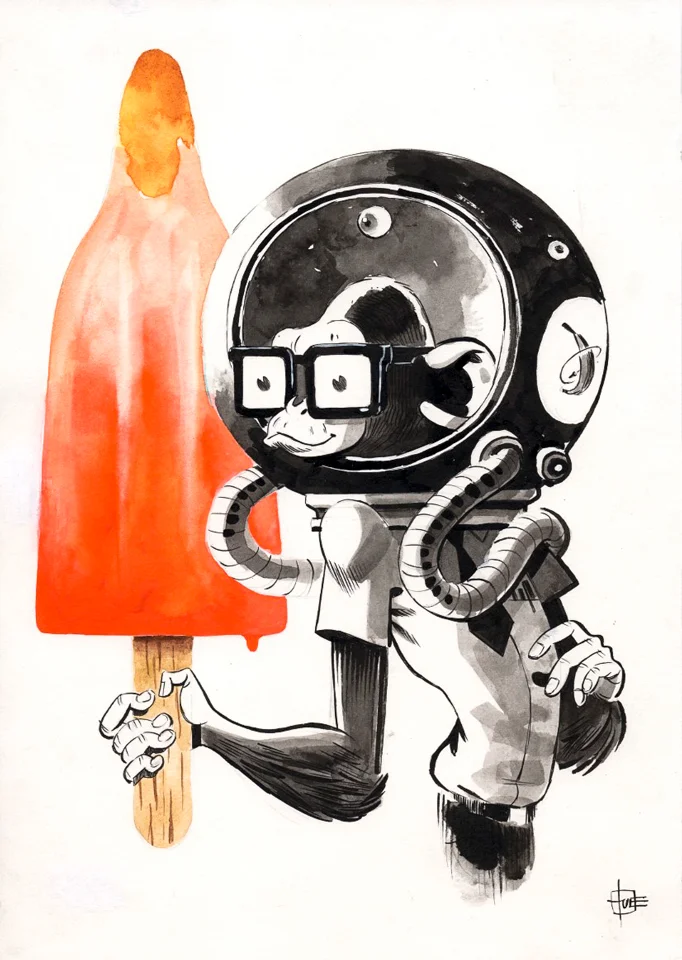 ”ASTRONAUT 2” Tusch og akvarel på papir 21 x 30 cm 1.500 kr.