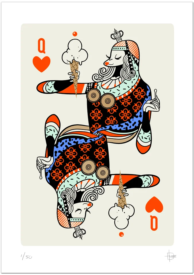 ”HJERTER DAME” Giclée print på akvarelpapir Signeret og nummereret. Kun trykt i 50 eksemplarer. 21 x 29,7 cm 650 kr.