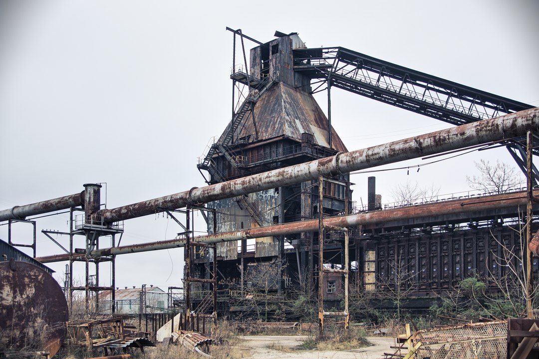 Towering above the site, the recognizable coal hopper of the 1925 Thomas Works.