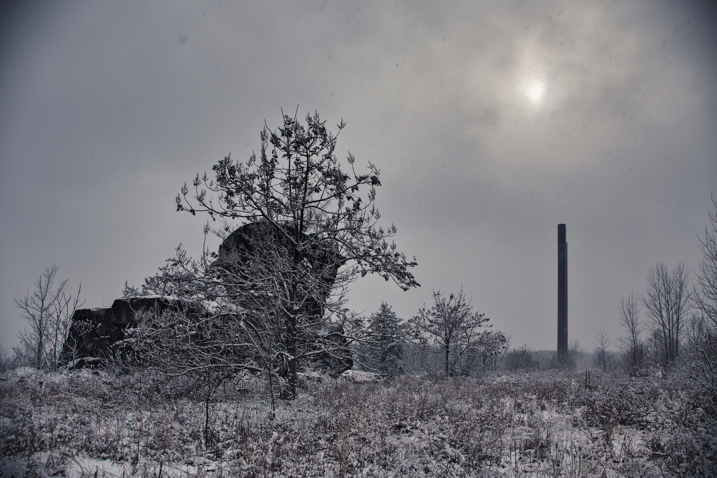 Mixer ruins in the snow.