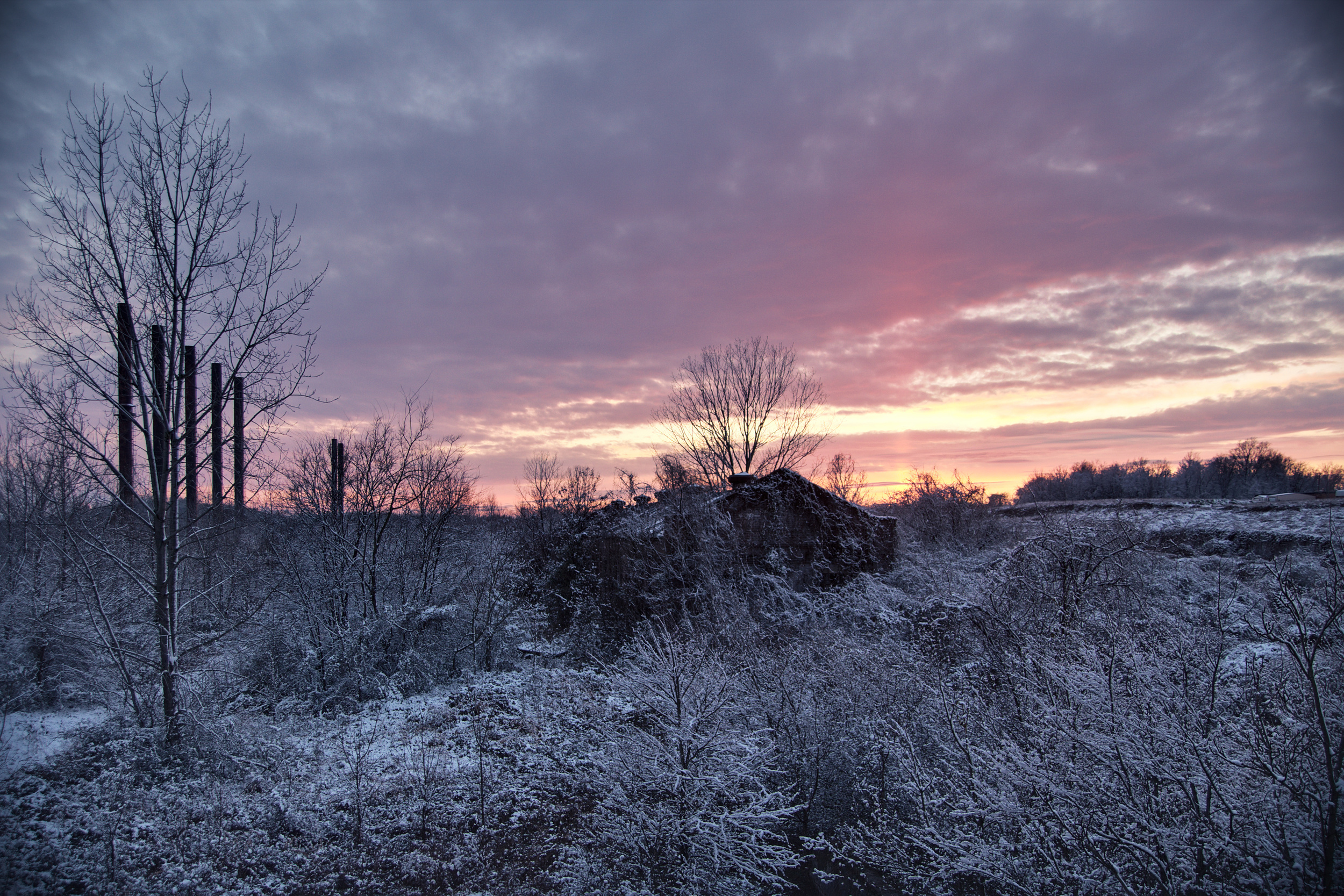 Sunset at TCI Ensley Works in the Snow.
