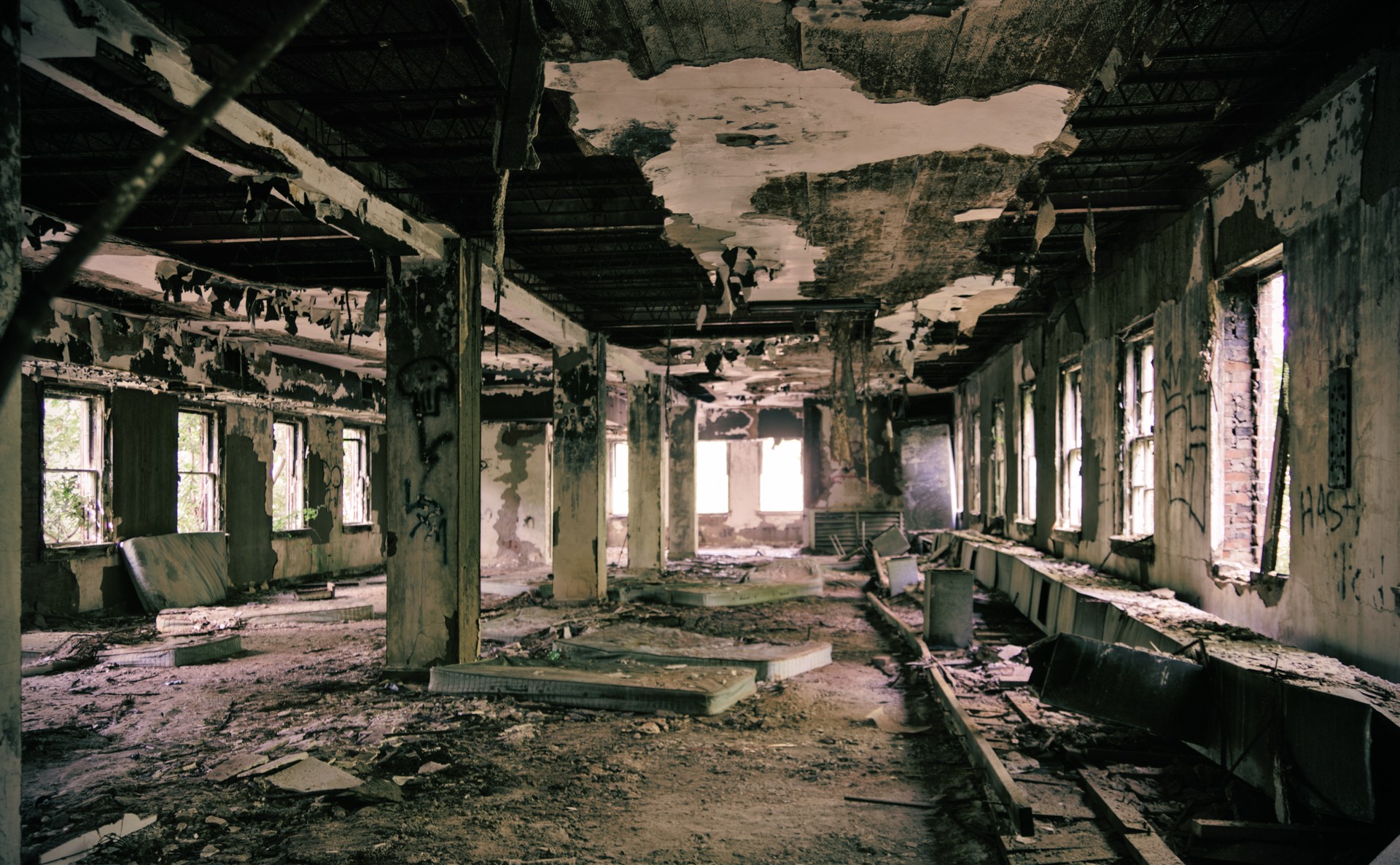 Charred interior of the Asylum.