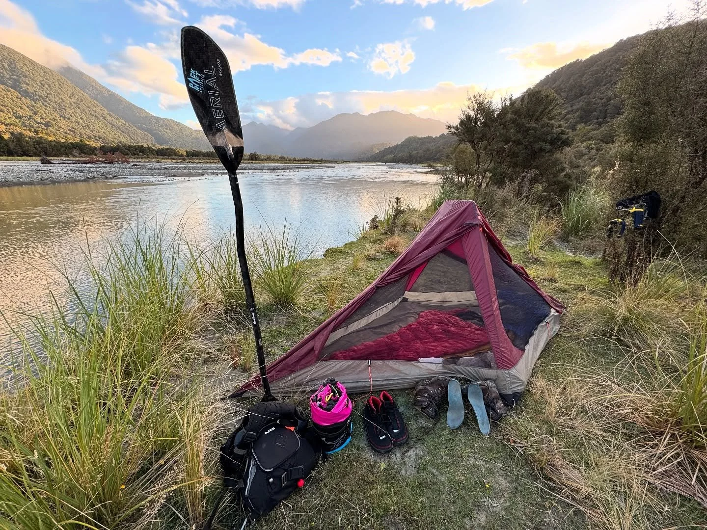 River camp. Hung out to dry. Cowboy coffee. Deploy and boat. Journey near. Journey far.