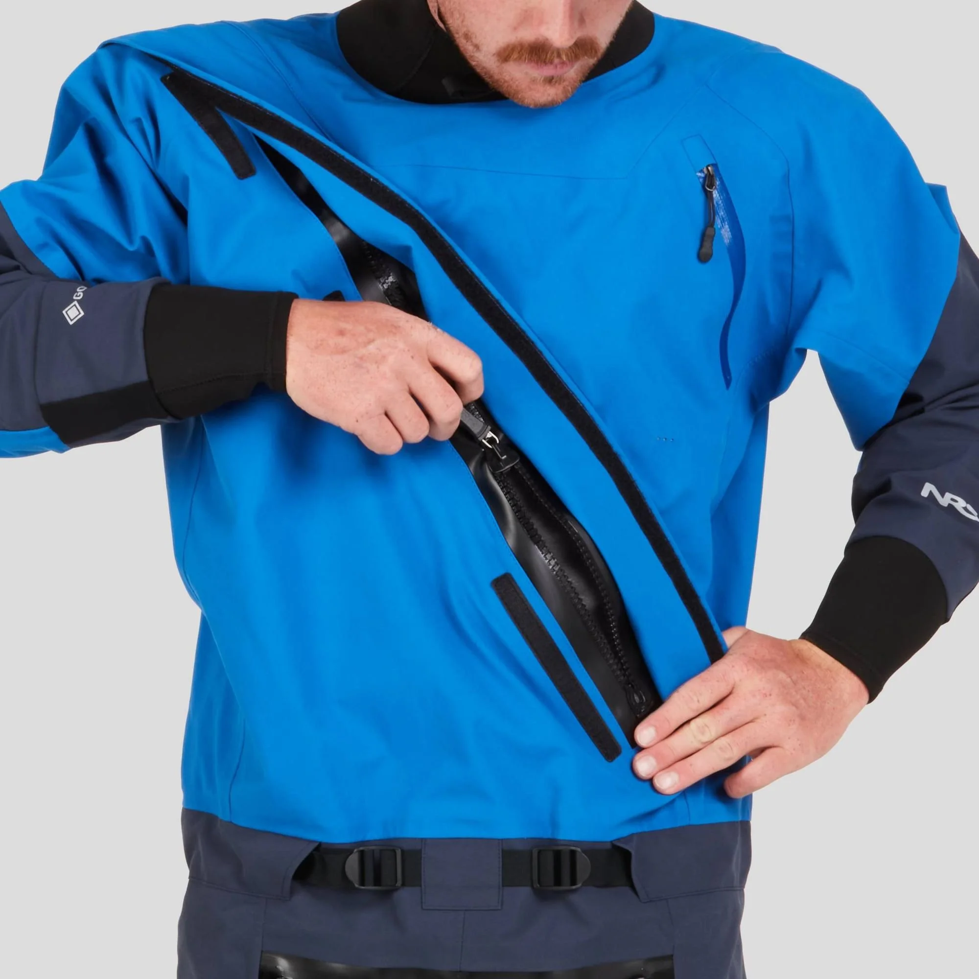 NRS_NOMAD_GORE_TEX_PADDLING_SUIT_Blue_Lg_FrontLogo_PackRaft_Australia_front_detail.jpg