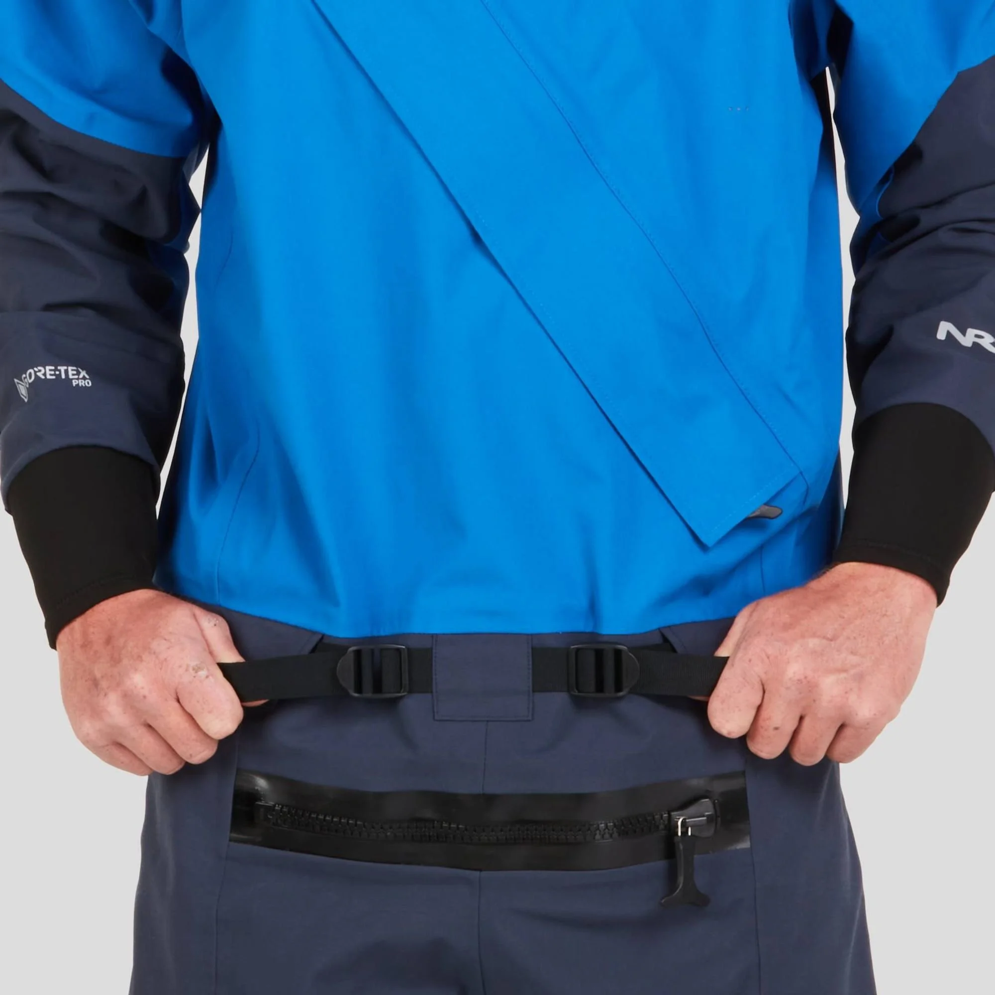 NRS_NOMAD_GORE_TEX_PADDLING_SUIT_Blue_Lg_FrontLogo_PackRaft_Australia_waste_detail.jpg