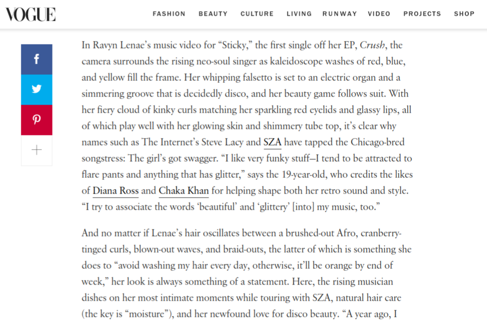 RAVYN LENAE'S DISCO BEAUTY in VOGUE