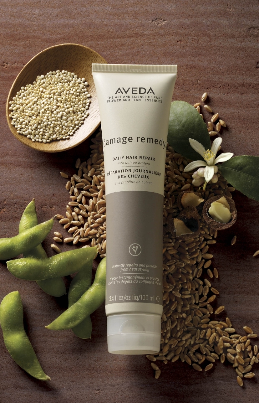 First is my baby, Daily Hair Repair. As soon as I towel dry my hair I like to put a dime size of this into my hands, and run it through the ends of my hair. Daily Hair Repair reduces breakage by 90% in just 1 week! It also helps protect the hair aga…