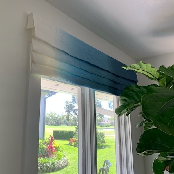 One of our Florida clients just installed these gorgeous @osborneandlittle ombre cornice boards.  The white to blue ombre is perfect for her Florida home!  #interiordesign #osborneandlittle #ombre #blueandwhite #flinteriors