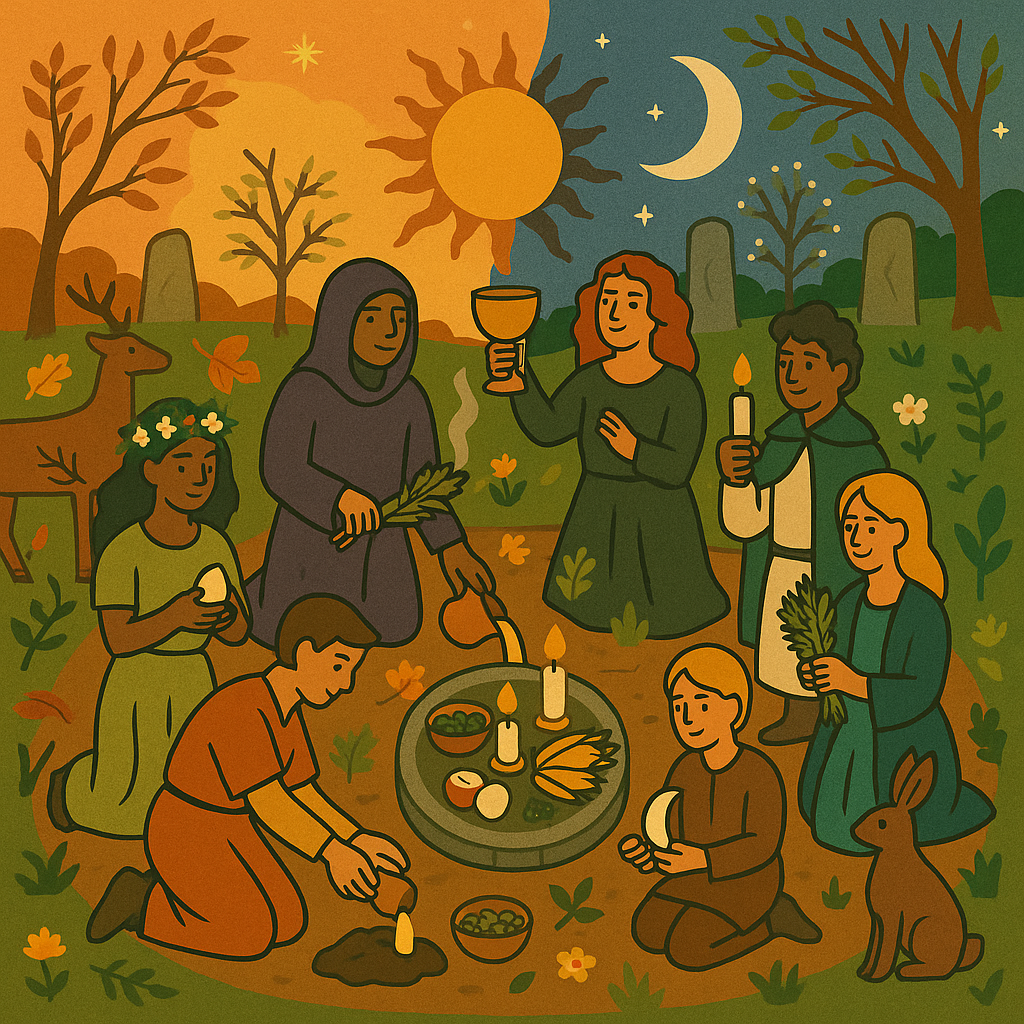 A group of Wiccans celebrate an equinox ritual