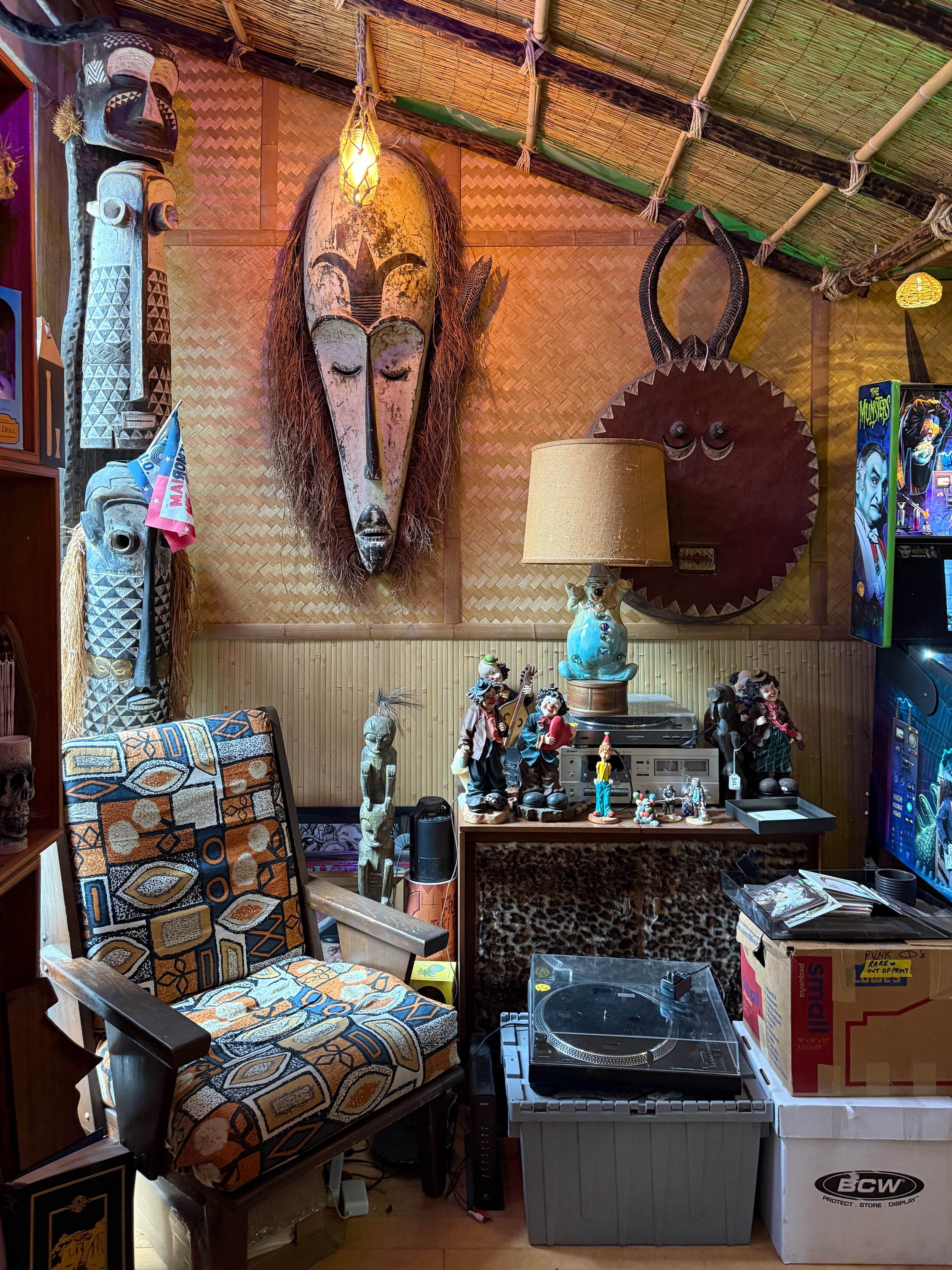 African masks and quirky antiques at Graveface Records in the Starland District in Savannah, Georgia