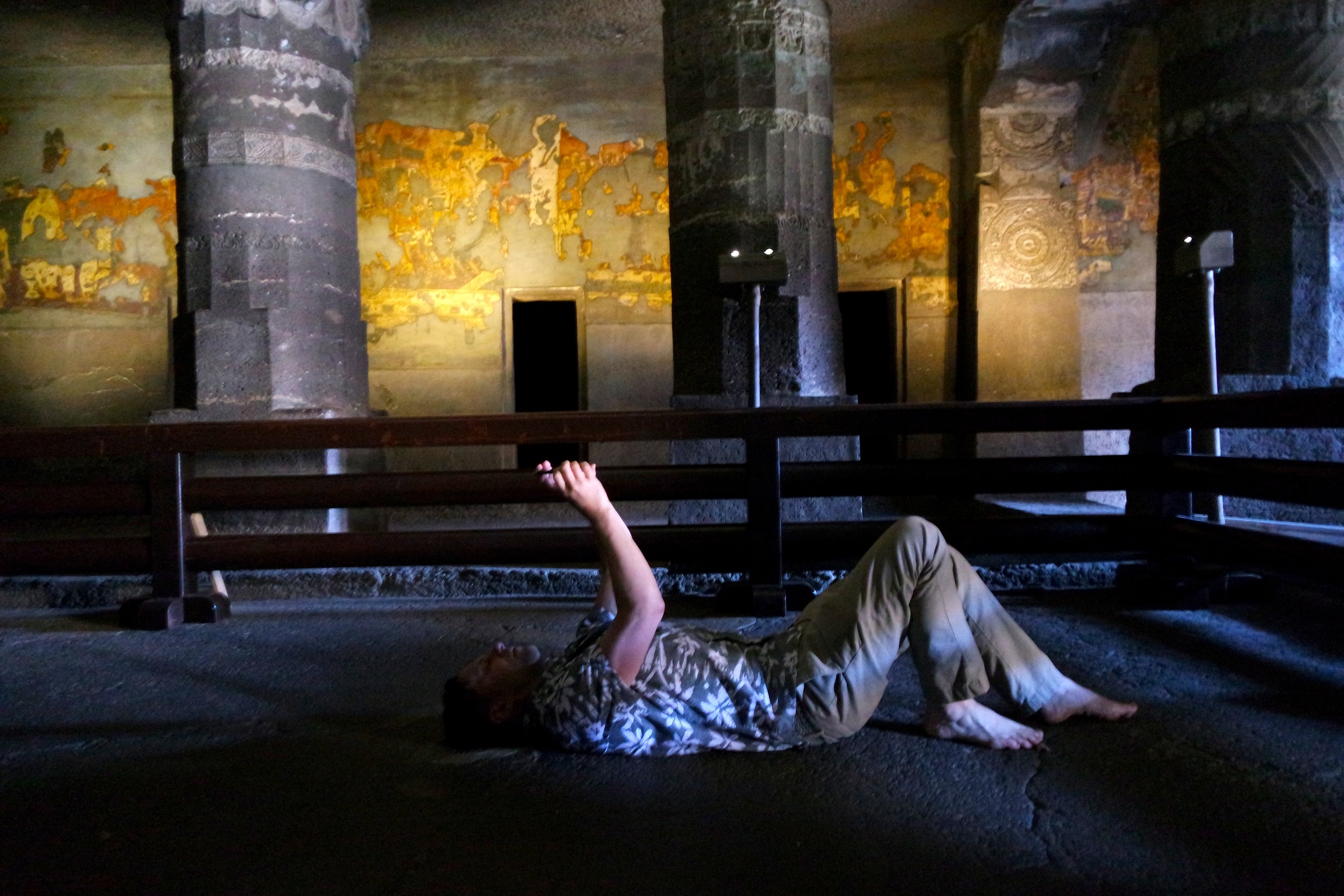  Cave 2:&nbsp;The monks'&nbsp;dormitory cells and a fresco depicting previous lives of the Buddha 