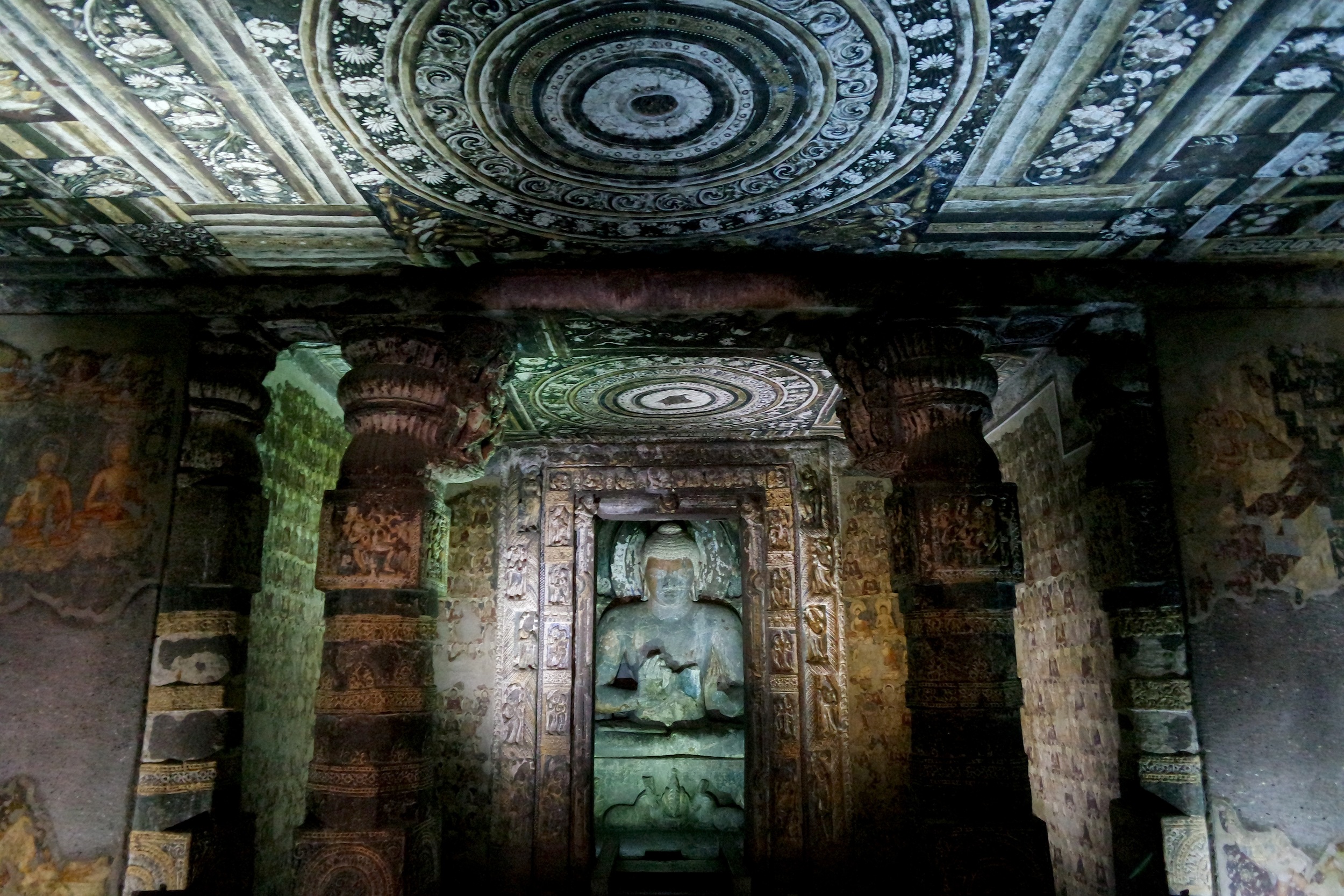  Cave 2: Known for the mandala, which represents the universe, painted on its ceiling  