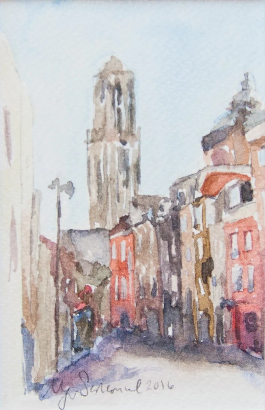 One of Morgan’s paintings depicts a street scene from Utrecht, Netherlands