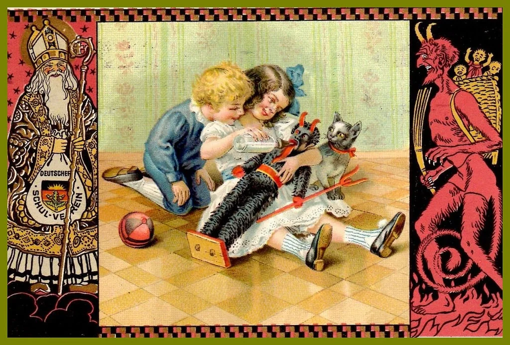 Apparently not everyone is terrified of Krampus. This little girl feeds her Krampus dolly