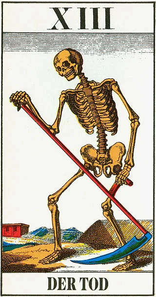 An old tarot Death card from Germany depicts a reaper
