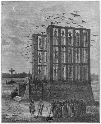 This horrific structure, known as a gibbet, displayed hanged corpses on the site of what is now Parc des Buttes Chamont
