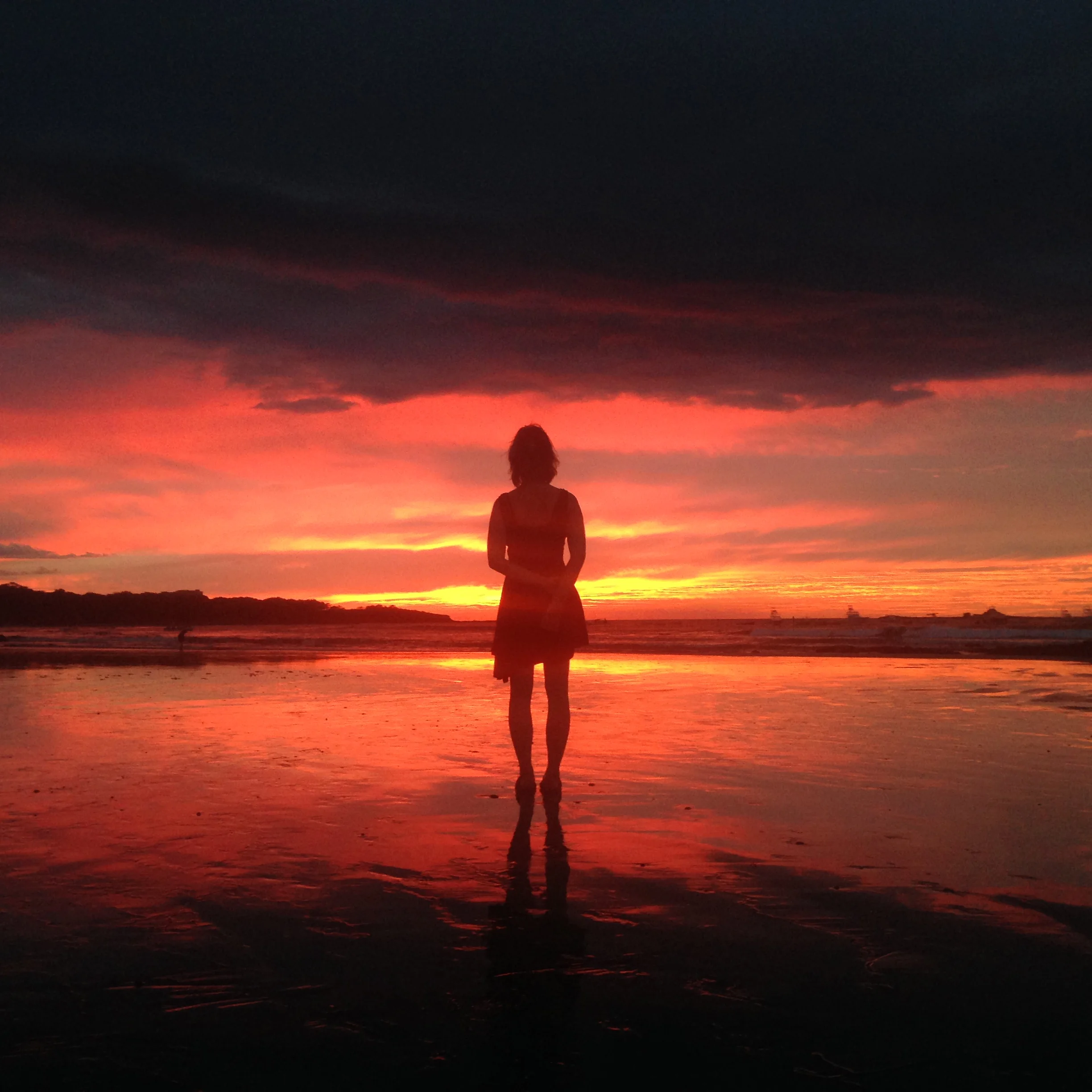 The sunsets in Costa Rica are some of the most amazing you’ll ever experience. Here’s Allison on the beach at Tamarindo during one of those breathtaking Costa Rican sunsets